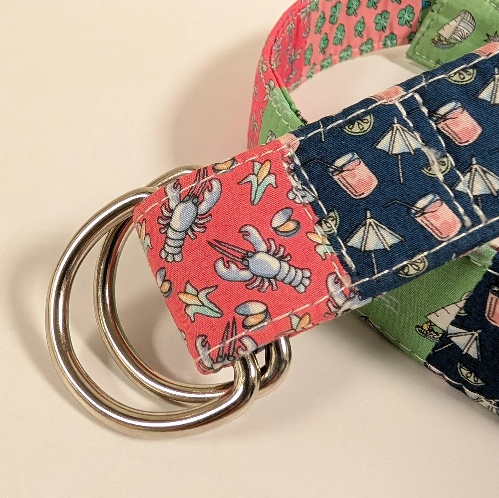 Vineyard Vines Patchwork Nautical D-Ring Belt Lobster Sailboat Cotton Size S